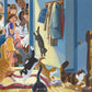 Giclee Print From the Book, Pussycats Everywhere!, of a Girl With Many Cats at Her Door. Limited Edition. Signed