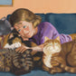 Giclee Print From the Book, Pussycats Everywhere!, of a Girl Cuddling Smiling Cats. Limited Edition. Signed