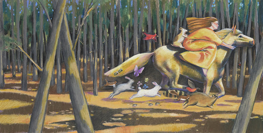 Giclée Print From the Book, I Promise I'll Find You, of a Woman Riding a Horse Through Woodlands. Limited Edition. Signed