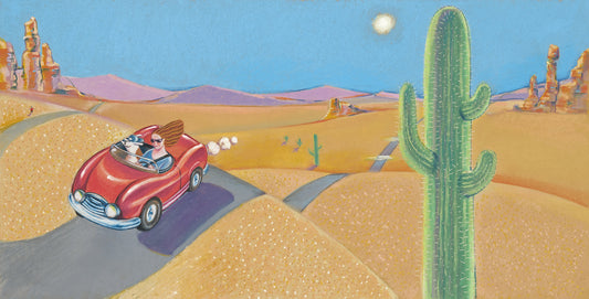Giclée Print From the Book, I Promise I'll Find You, of a Woman Driving a Sportscar in the Desert, Limited Edition. Signed